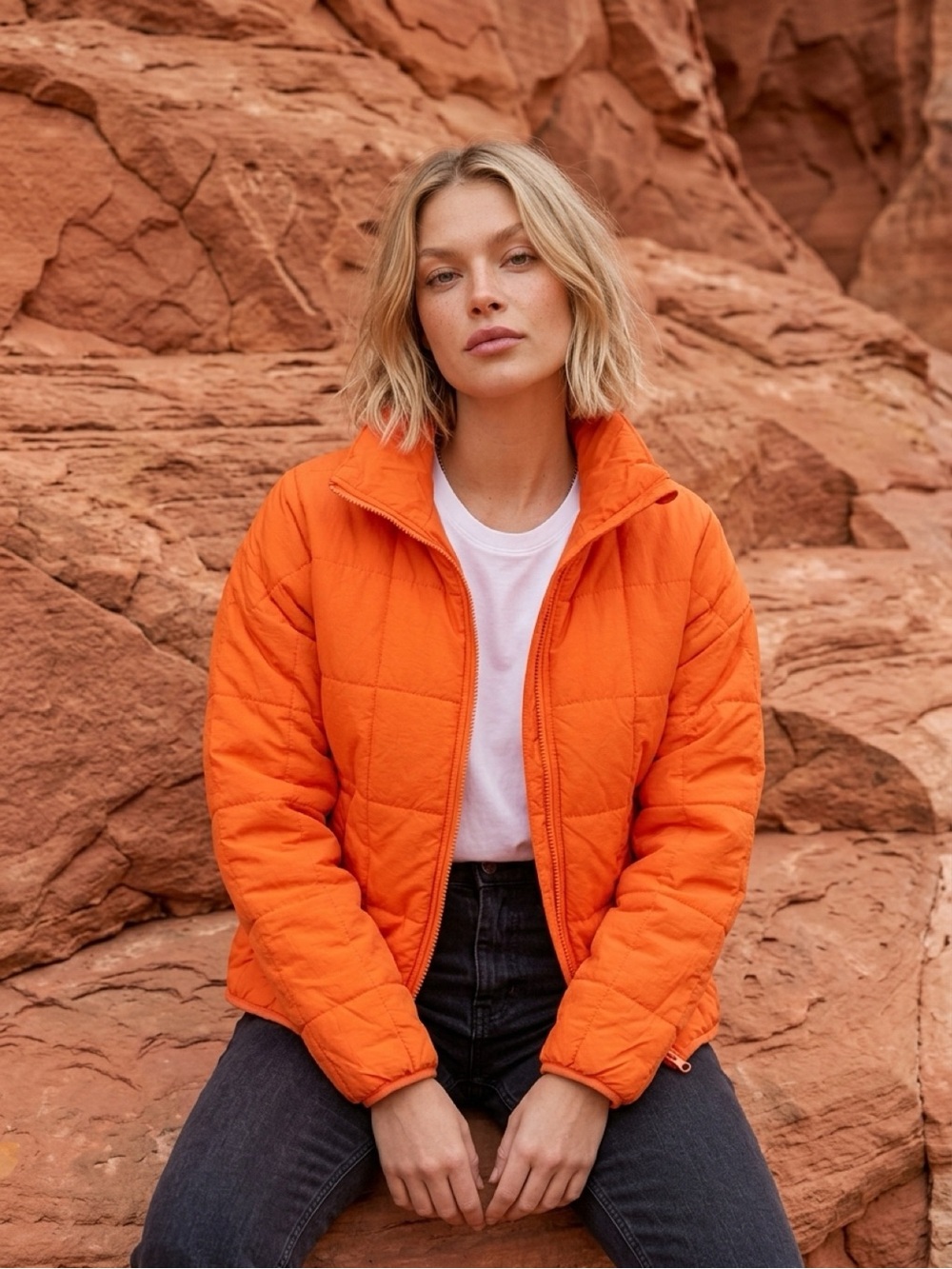 NEW Women's Lightweight Quilted Jacket - Orange Sz S